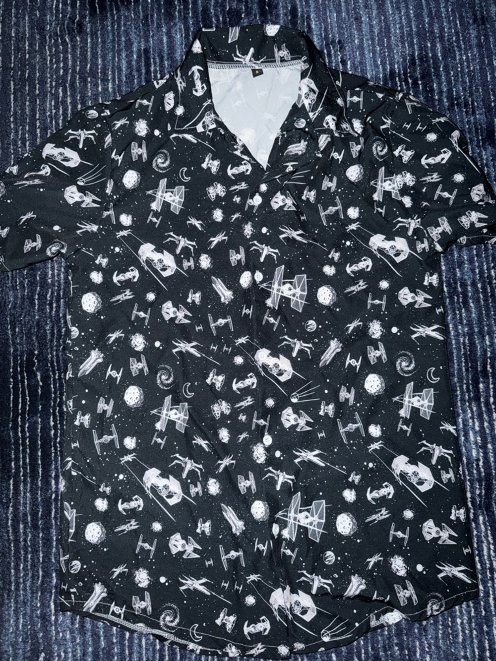 Star Wars Black and White Galactic Print Short-Sleeve Button-Up